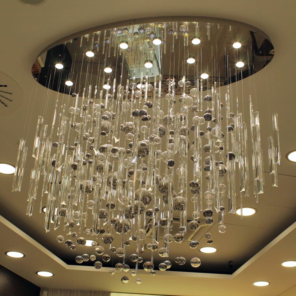 Handblown glass chandelier with artistic design