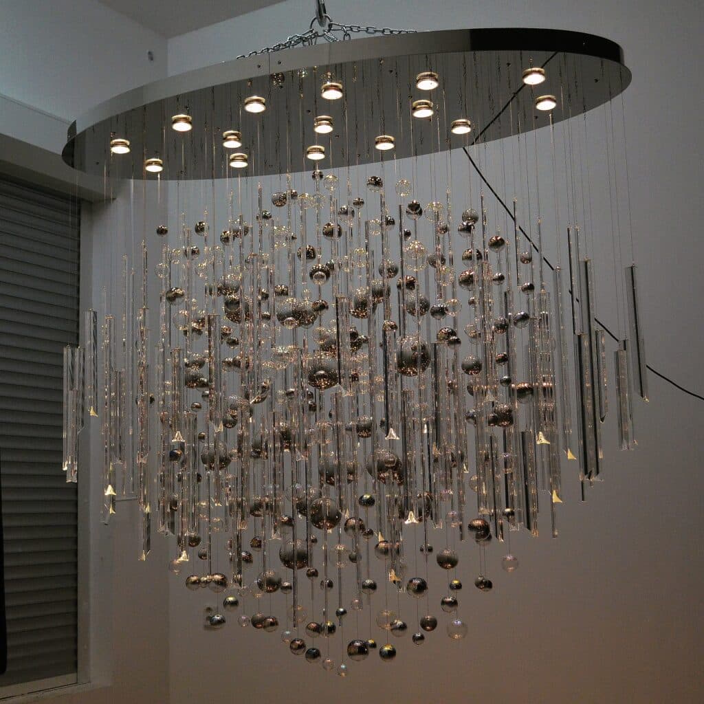 Luxury chandelier crafted from clear and smoky crystals