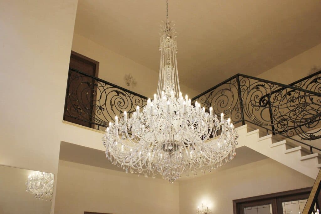 Handblown glass chandelier with artistic design