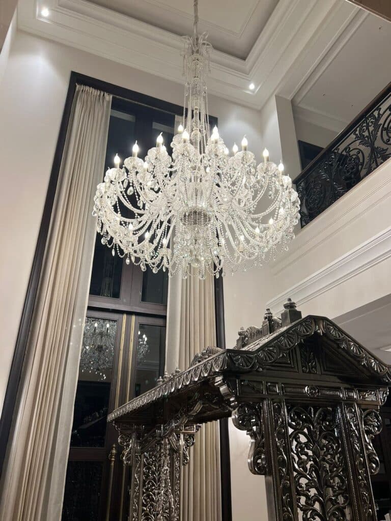 Luxury chandelier crafted from clear and smoky crystals