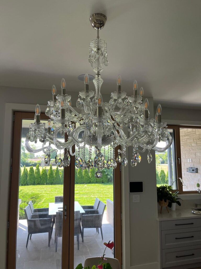Handblown glass chandelier with artistic design