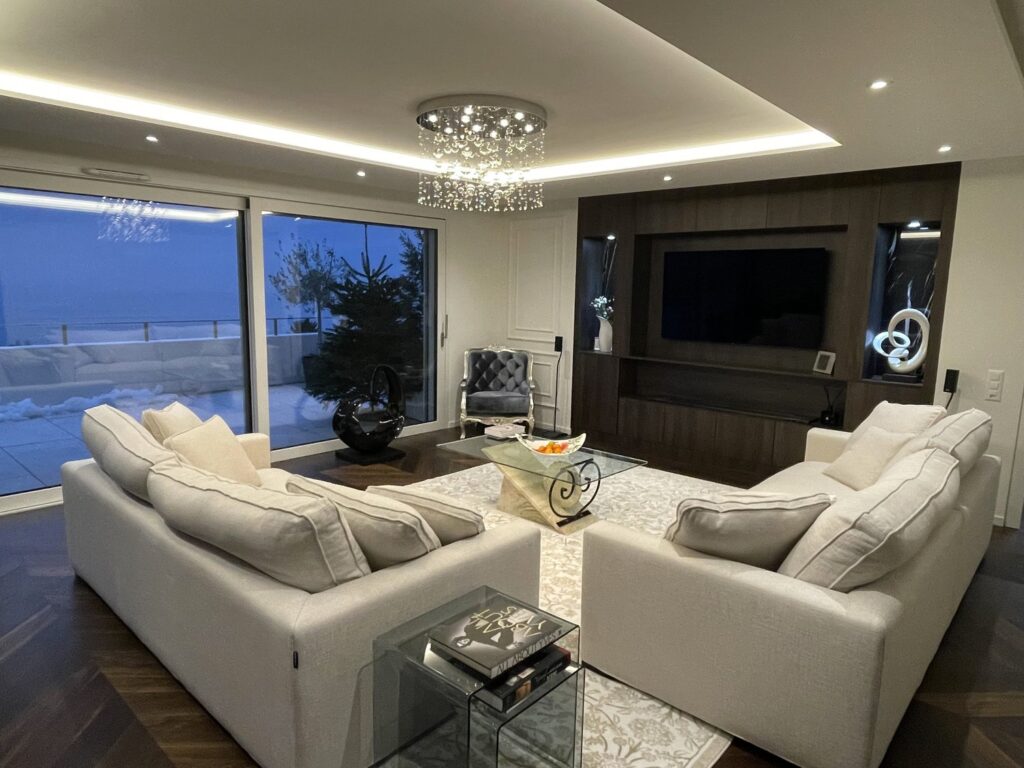 Luxury chandelier crafted from clear and smoky crystals