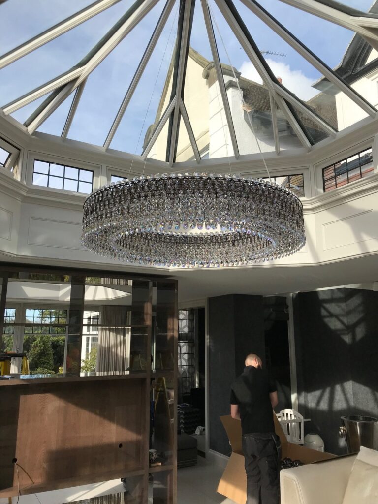 Elegant chandelier with shimmering crystal details